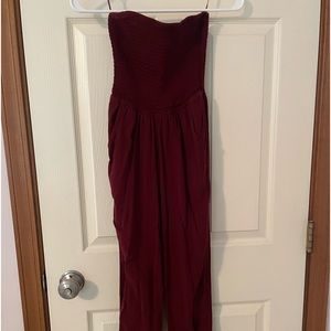 Express strapless maroon jumpsuit XXS